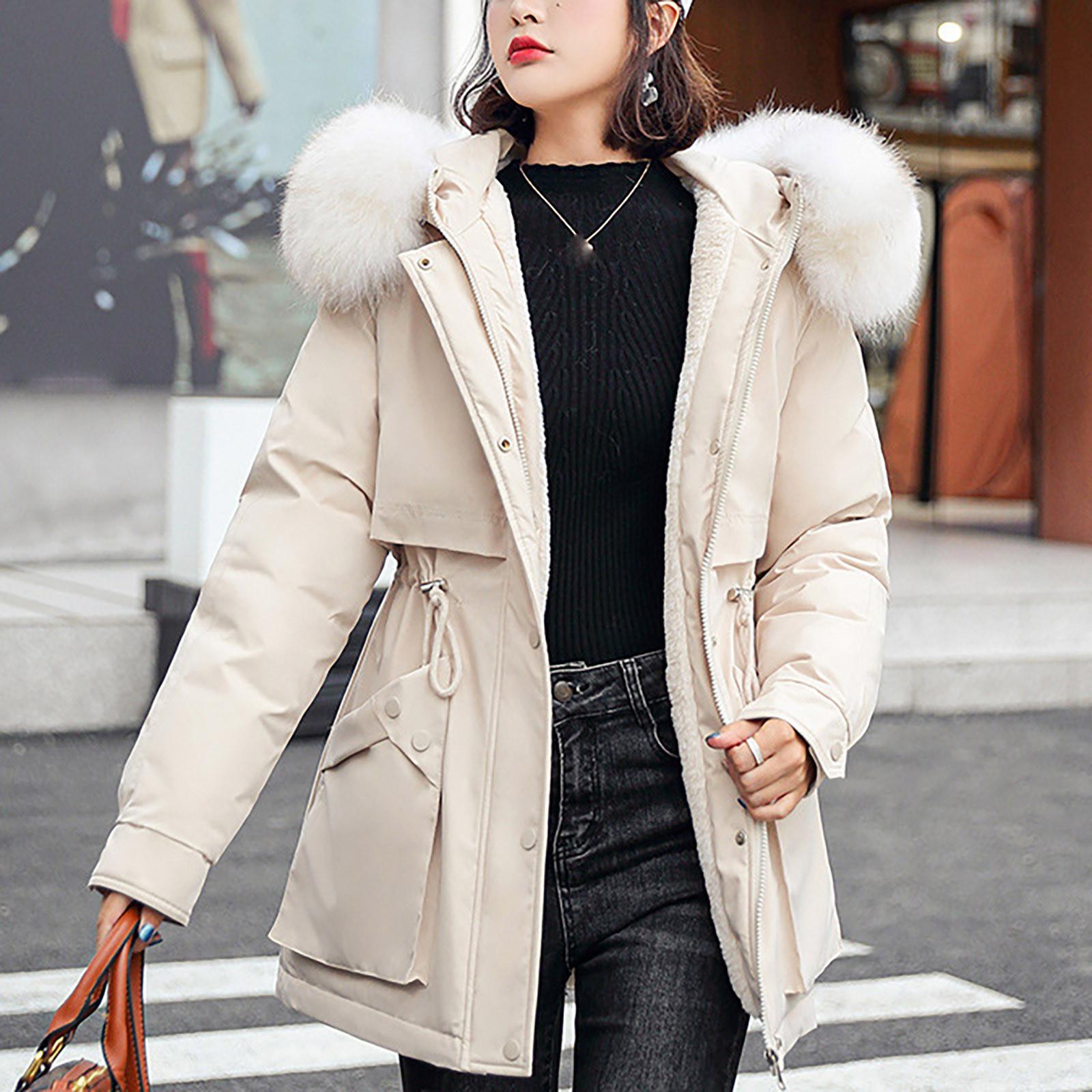 

Женская теплая однобортная хлопковая куртка больших размеров с капюшоном средней длины, тонкий кардиган, пальто L белый