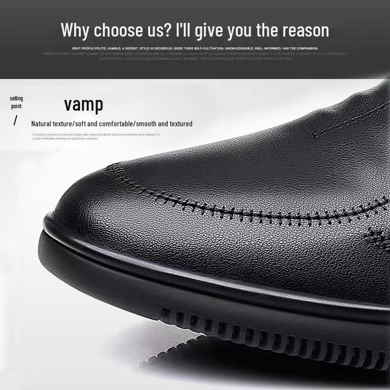 2026 Spring Men's Black Leather Slip-On Soft Sole Casual Shoes