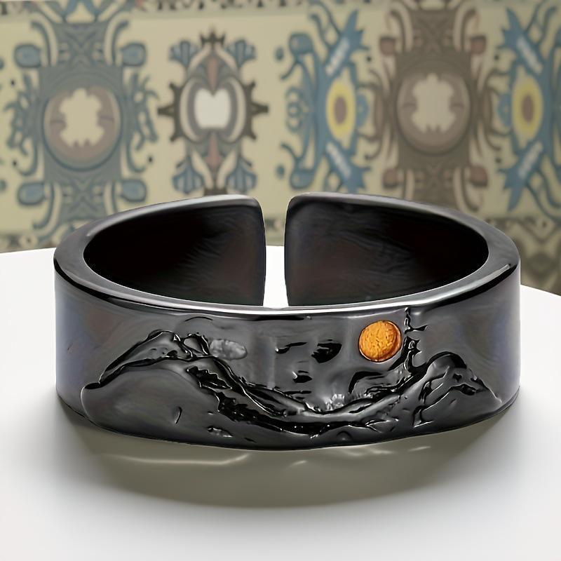 Black Moon Alloy Ruler Ring: Adjustable Mountain & River Couple Rings In Ancient Chinese Style.