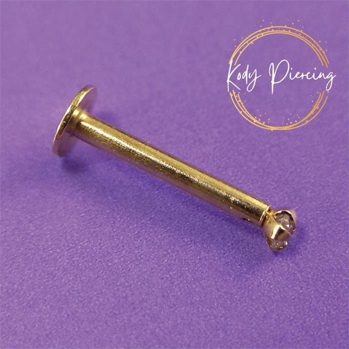Labret-Lippenpiercing-Edelsteinjuwel aus 14-karätigem Gelbgold, hohl, mit Lab-Diamanten besetzt, 2,0 mm