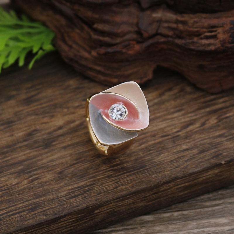 

New enamel square geometric flower elastic ring women s simple high-end petal ring