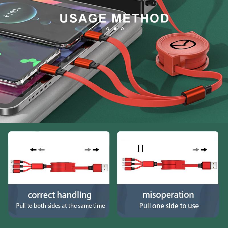 3 In 1 Phone Data Cable Multi Port Multiple Charging Wire Accessory For Mazda 3 6 CX5 2 CX3 CX9 MX5 RX8 Axela Demio Atenza MS