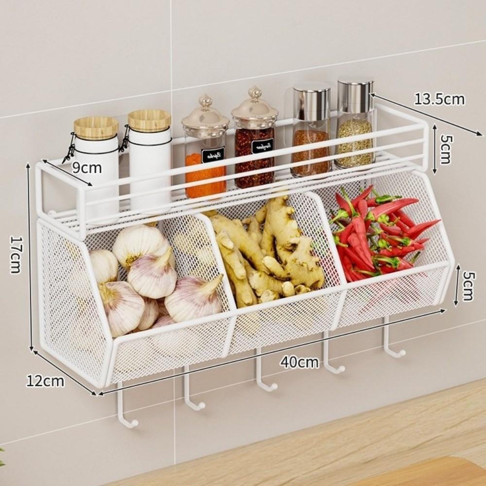 Wall Mounted Vegetable Drainage Basket Carbon Steel Spice Storage Shelf  Kitchen Use