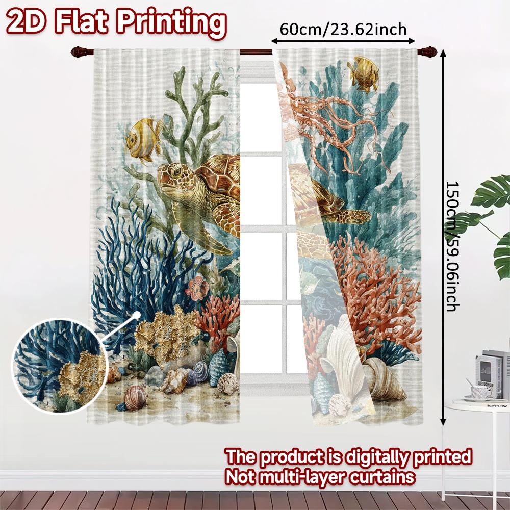 2 Stück, 2D-FLACHDRUCK Vorhänge (Ohne Stange) Ozeanische Harmonie(1) Festliche Modevorhänge Halbtransparente Vorhänge Dekorationen für Zuhause