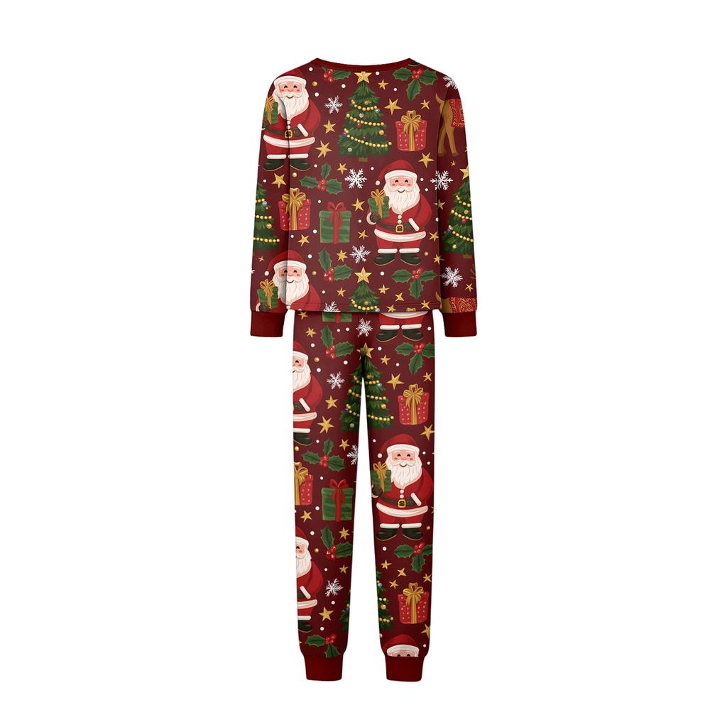 Christmas Printed Family Matching Long Sleeve Neck Loungewear Set for Parents and Kids