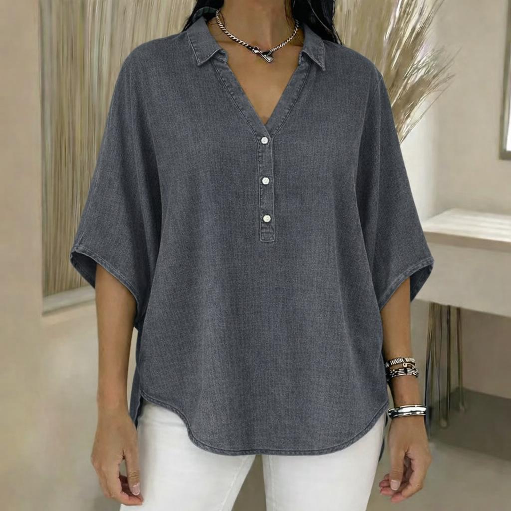 Women's Casual Loose Fashion Distressed Denim Pullover Top