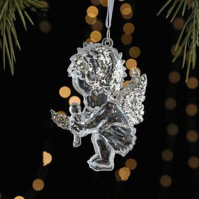 2 Stück Acryl Kristall Weihnachtsbaum Anhänger Engel/Tanzendes Mädchen Stereoskopische Xmas Baum Hängende Ornamente mit Pailletten Glitzer