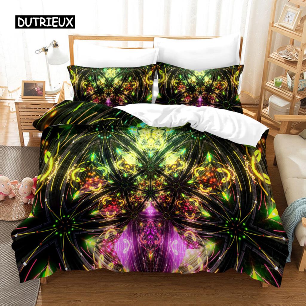 Trippy Duvet Cover Set Abstract Art Psychedelic Spiral In Vivid Rainbow Colors Bedding Set King Size Warped Space Quilt Cover