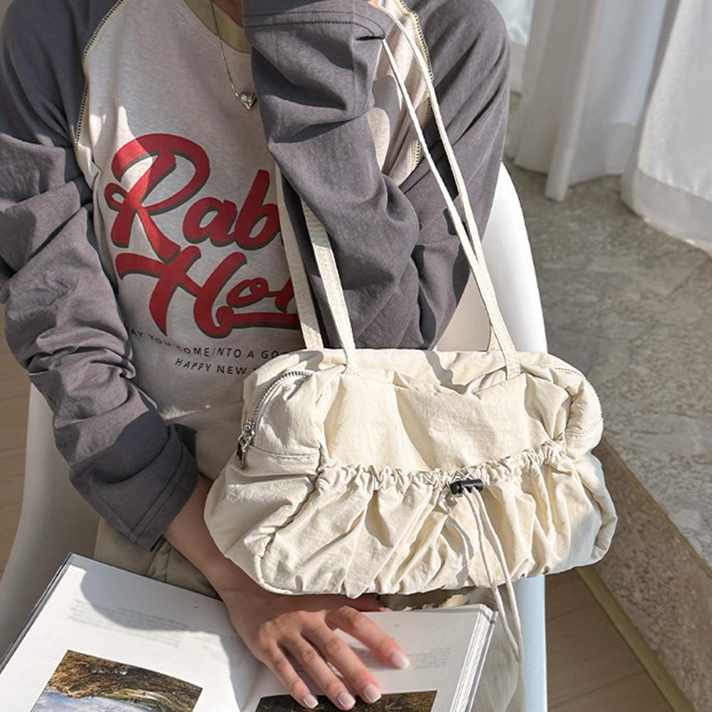 Women Pleated Shoulder Bag Fashion Casual Underarm Pouch Large Capacity Lightweight Top-Handle Bags Drawstring Tote Handbag