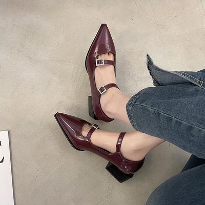 Pointed Toe Women Mary Jane Shoes Women Fashion Shallow Mid Heel Shoes Spring Ladies Elgant Paryt Leather Pumps