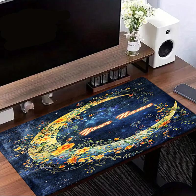 1PC Custom Name Floral Moon Art Mouse Pad, Keyboard and Mouse Desk Pad, for Computer Notebook Birthday Gift For Any Room Or Office