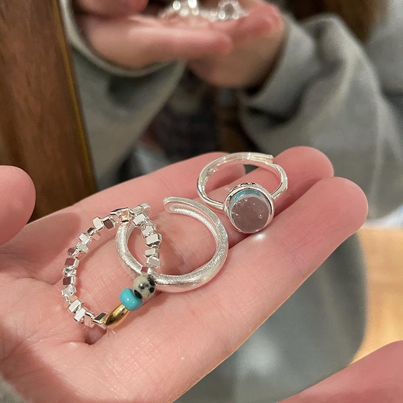 Ice Blue Glass Silver Open Ring: Elegant, Edgy & Stylish