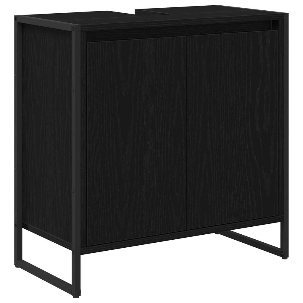 Bathroom Furniture Set with Door Black Oak Effect Wood Based Material