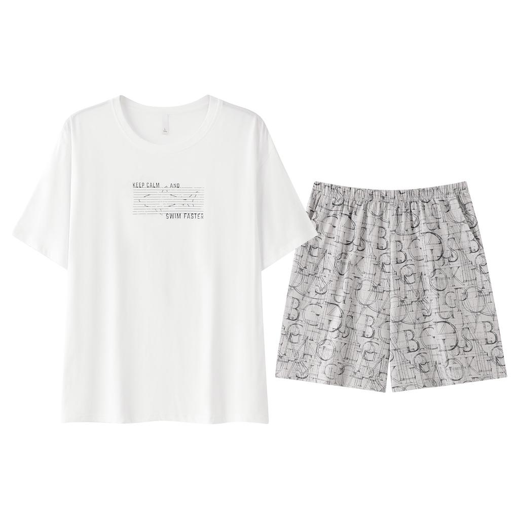 Pajamas women's summer cotton comfortable short-sleeved shorts simple white printing Korean outer wear women's loungewear set
