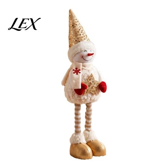 Retractable Long Leg Snowman Dolls Christmas Plush with Extendable Legs, Sequins Hat Holding Star Festive Party Supplies Doll, Standing Legs