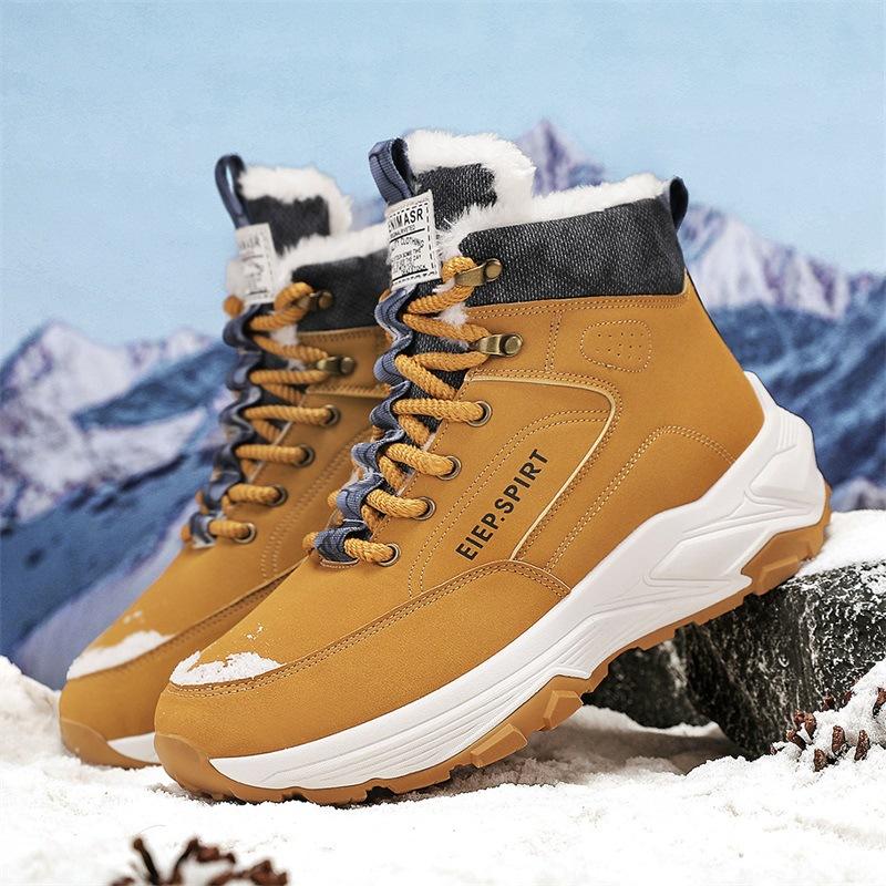 High Top Martin Boots Fleece Warm Tooling Boots Winter Warm Feet Men's Shoes Tide Shoes Outdoor British Hiking Shoes
