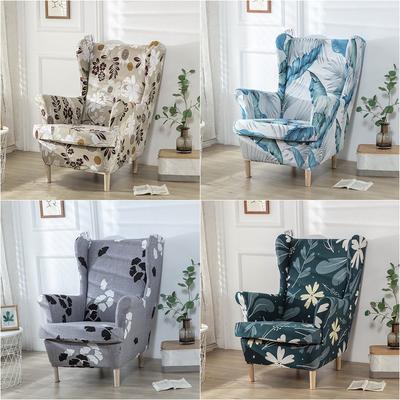 Flowers Printed Wing Chair Cover Stretch Spandex Armchair Covers Nordic Non Slip Relax Sofa Slipcovers With Seat Cushion Covers