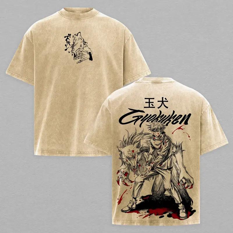 

Anime Jujutsu Kaisen Fushiguro Megumi Graphic T Shirt Men Women Clothing Oversized Tshirt Washed Cotton Tee Harajuku T-shirt S бежевый