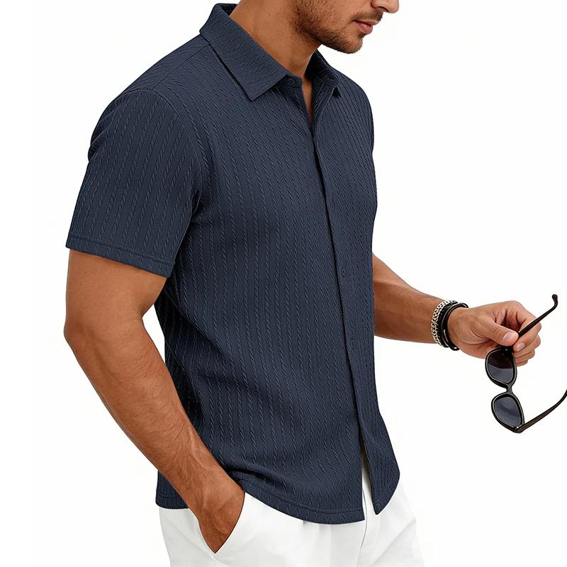 Men's Casual Shirts Textured Short Sleeve Button Down Shirt Summer Loose Fit Knit Tops for Men