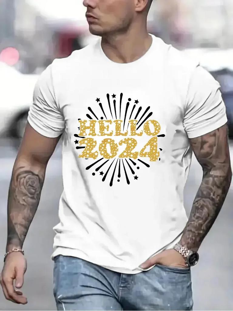 Hello 2024 Fashion T-shirts for Women Men Clothing Happy New Year 2024 Men Large Size T-shirt Hipster Cheers To 2024 Tshirts Top