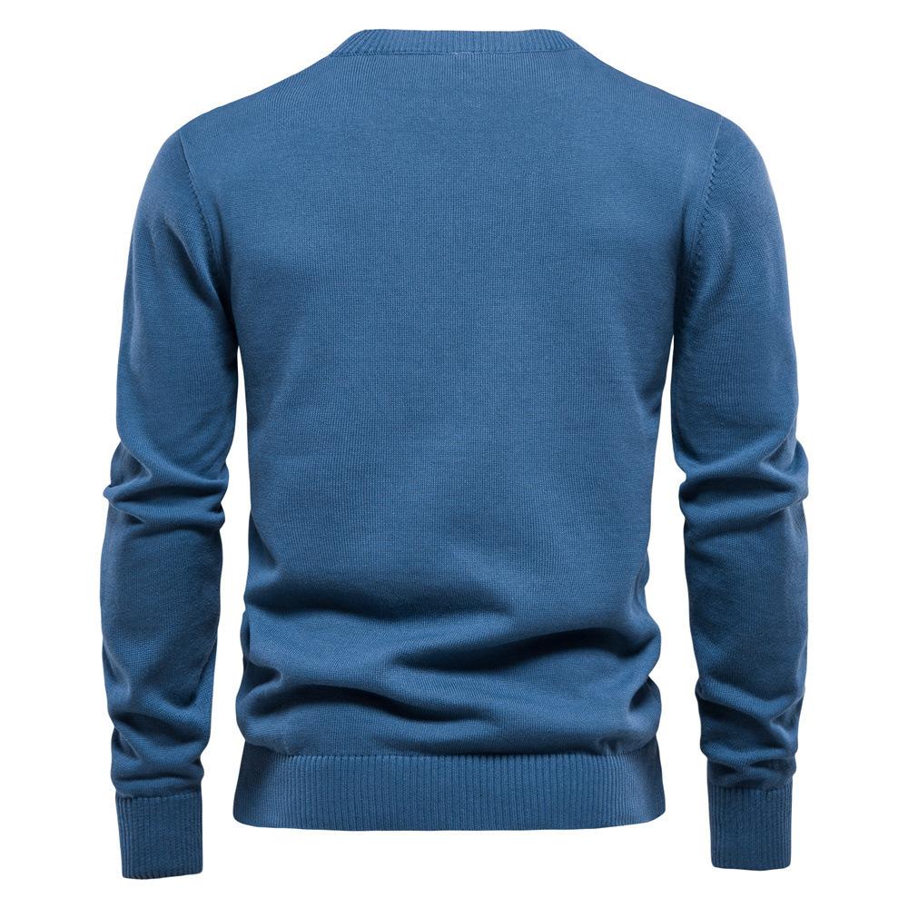 New Autumn and Winter Men's Solid Color Henry Collar Pullover Knit Sweater