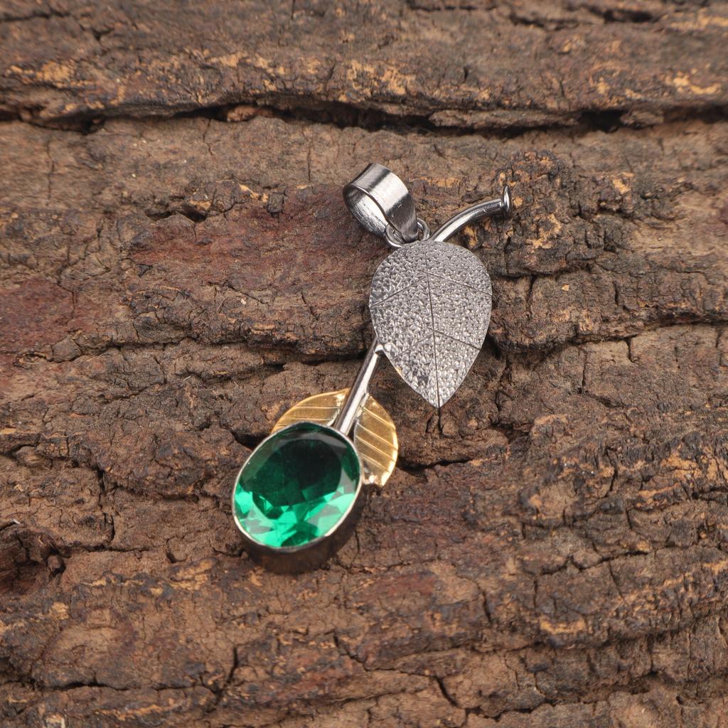 Green Emerald Stone Daughter Gift Anniversary Wedding Pendant Jewelry 925 Silver PP-55-8