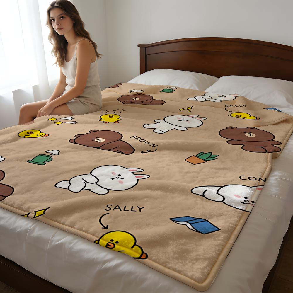 Throw High-Density Short Plush Blanket For Sofa Nap Air-Conditioned Room Soft Skin-Friendly B-Brown Bear And C-Cony 75X95CM