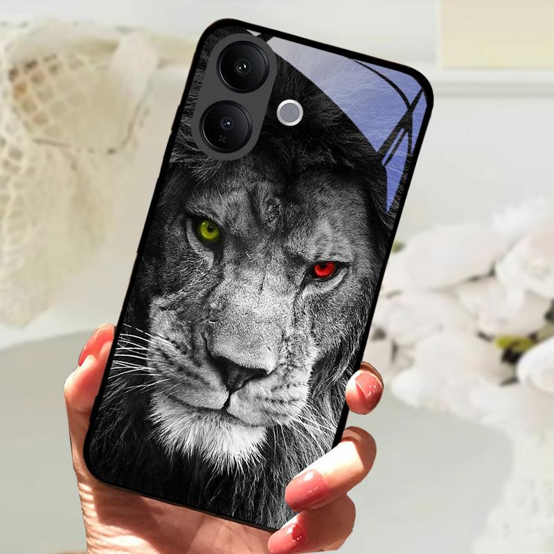 Hartowane Szklane Etui Na Telefon VIVO V60 Lite V60Lite Pokrowiec Fajne Malowany Wilk Lew Odporne Na Wstrząsy Etui Na Vivo V 60 Lite Obudowa Funda