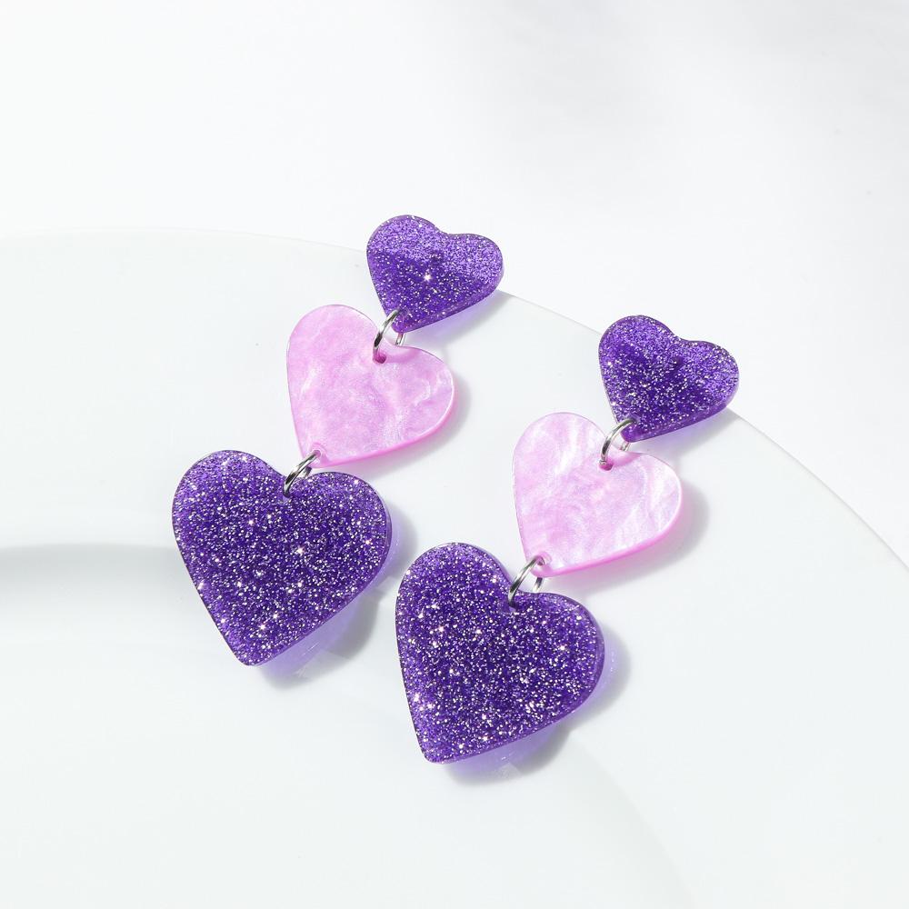 New Valentine's Day Acrylic Earring for Women Girls Glitter Colorful Love Heart Splicing Drop Earrings Sweet Jewelry Gifts