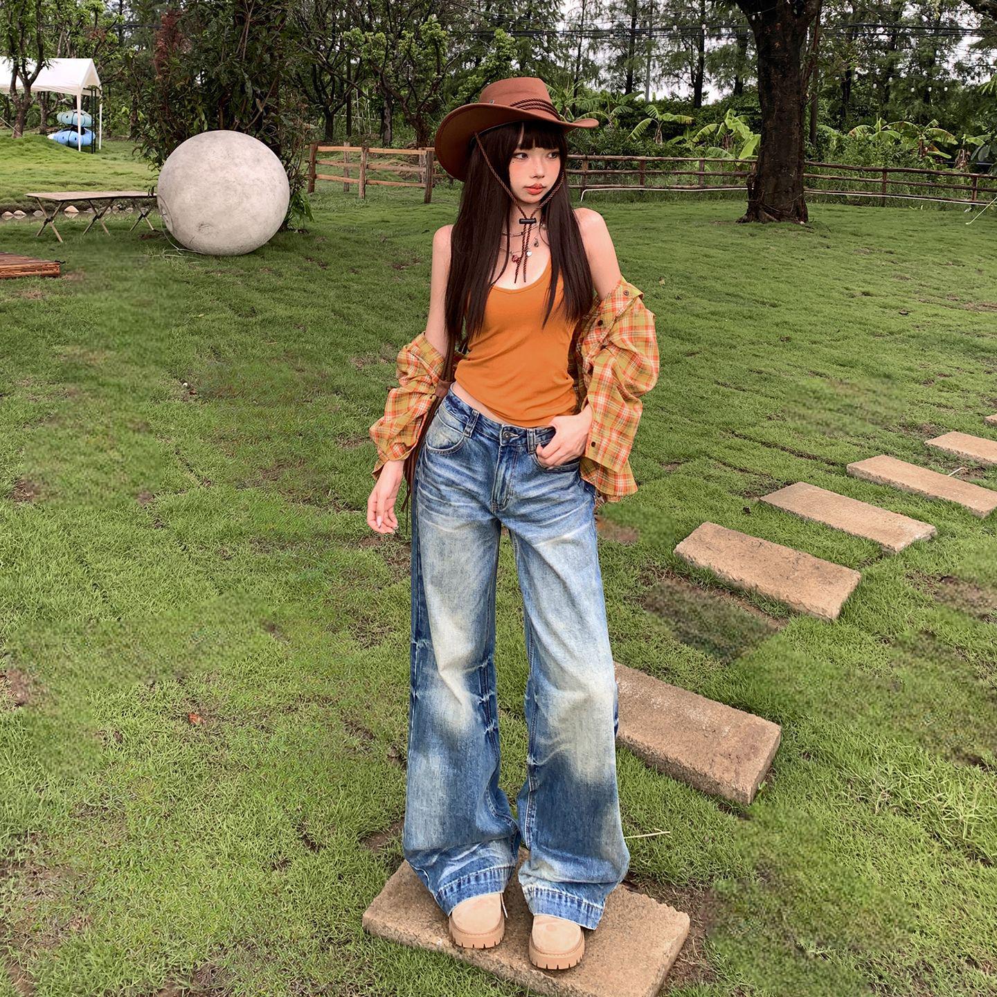 

Женские джинсы с эффектом потертости, градиентные, свободного кроя, широкие, длиной до пола, тренд 2025 года Large