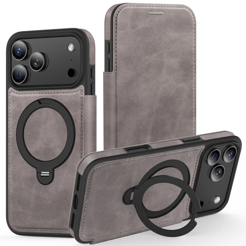 360 Rotating Ring Holder Magnetic Leather Phone Case For iPhone 17 Pro Max 16 Plus 15 14 13 12 11 Shockproof For Magsafe Cover