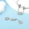 Real Silver 925 Star and Moon Flower Heart Safety Chain Wearable Jewelry Gift Bracelet DIY Beads for Women