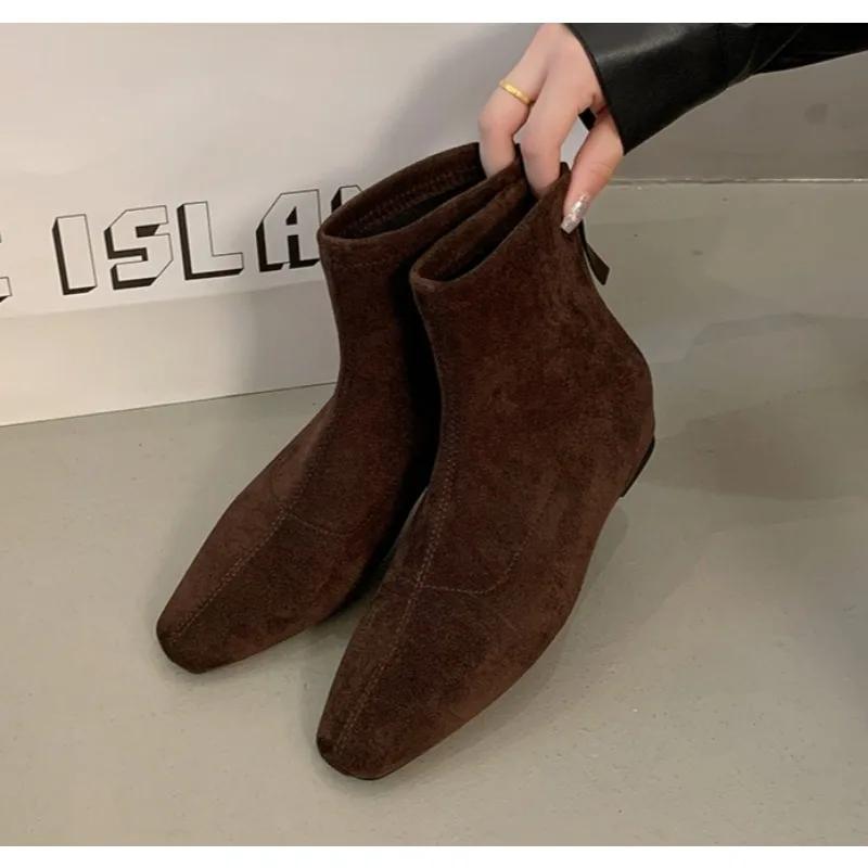 

Men Women Winter Spring Autumn Boots SquareToe Short Plush Ankle Fashion Square Toe Booties Ladies Elegant Low Heels Largas 36