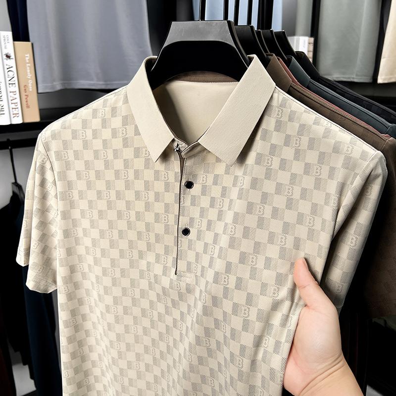 Summer T-shirt New Ice Silk Men's Lapel Short Sleeved Polo Casual Half Sleeved Polo Shirt Top Dad Outfit T-shirt