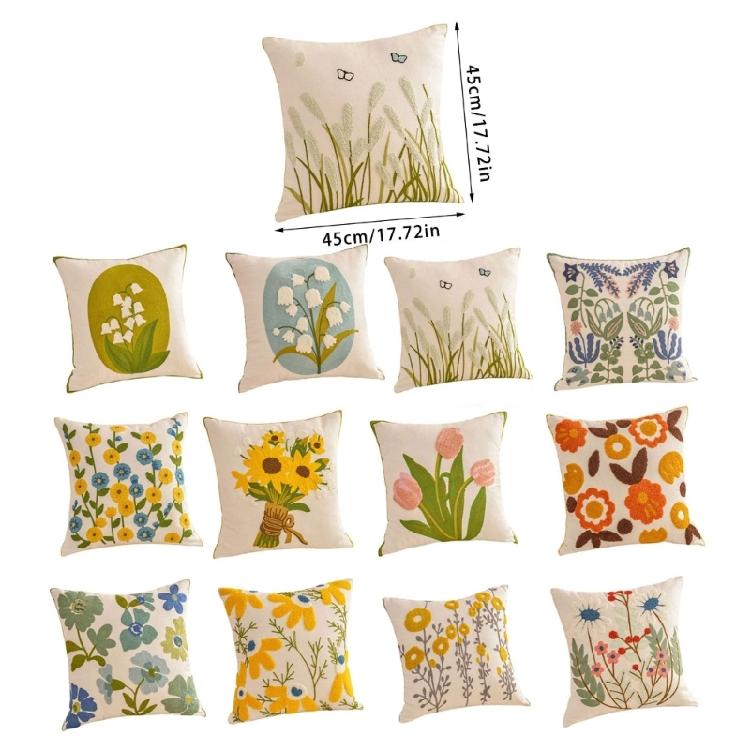 Pillowcase Artistic Flower Stitching Cotton Canvas Pillow Cover Breathable Sofa Bed Accent Piece Pillow Sham