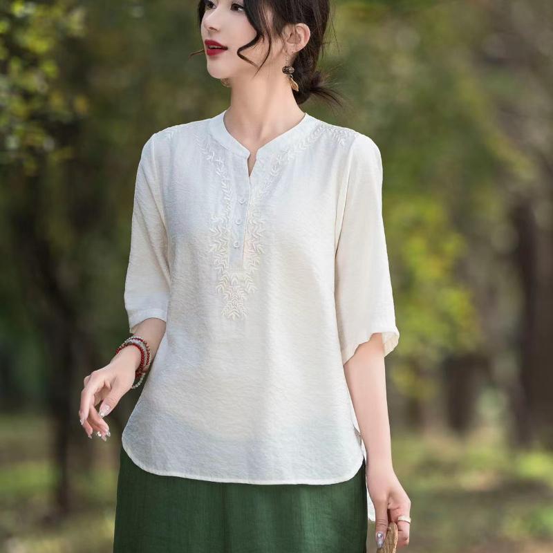 Summer  Blouse T-shirt Short-sleeved  Middle-aged Mother Wear Loose Plus Size Casual Bottoming Shirt Women