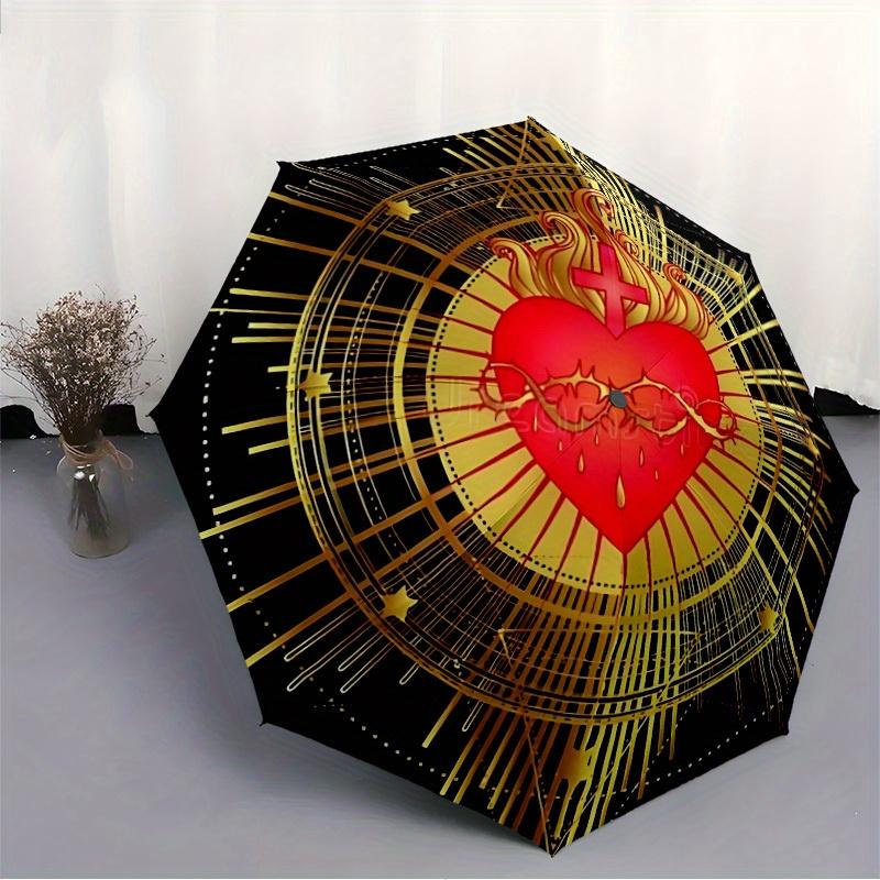 1pc Sacred HeartAutomatic Folding Umbrella, Portable & Foldable Design with 8 Ribs, Casual Outdoor Accessory yy250804172