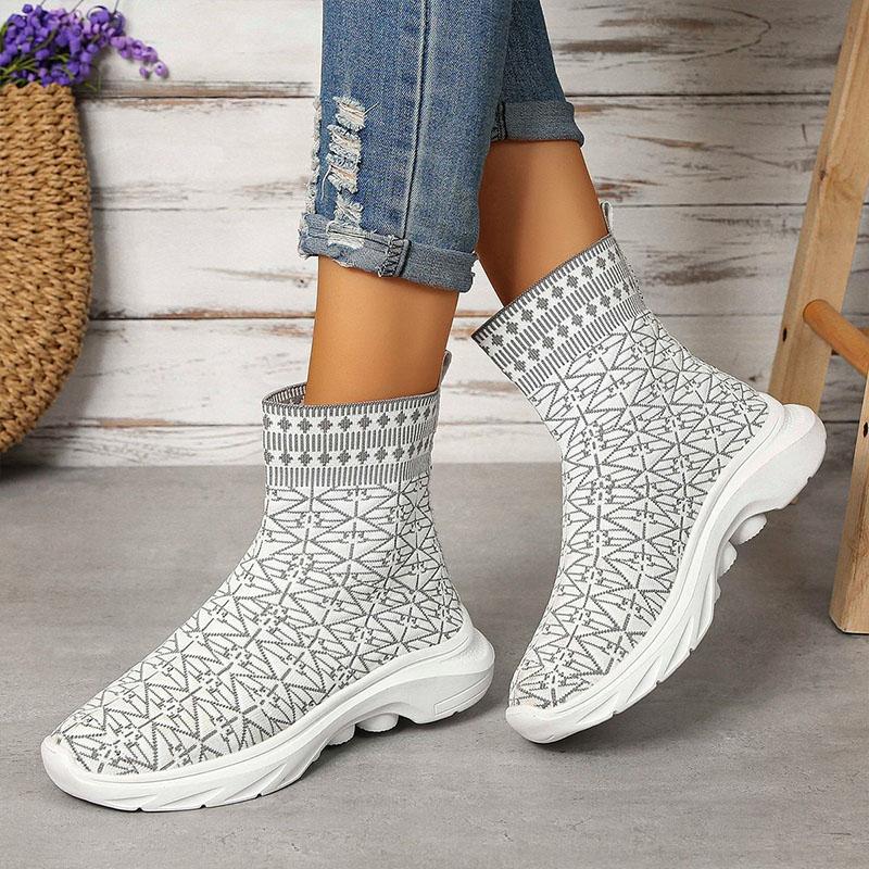 Herbststiefel Damenmode Strickstoff Stiefeletten Slipper Socken Schuhe Lässige Plateauschuhe Dicksohlige Rutschfeste Sneakers