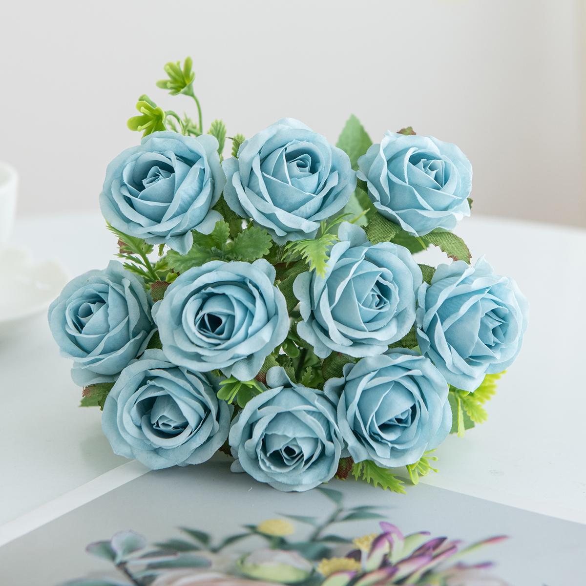 Искусственные цветы Роза дом Фестиваль Вечеринка Аранжировка принадлежности Украшение Свадебный венок Свадебный букет Аксессуары Сделай сам Подарки 1 pc синий