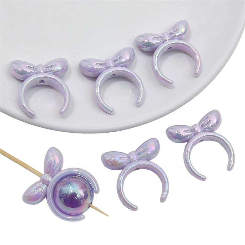 4pcs 25mm Acrylic Rabbit Bow Beads Charm for Necklace Keychain DIY Jewelry Craft Making