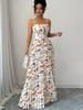 Ladies' Summer Floral Print Thin Shoulder Strap Pleated Large Swing Dress Elegant Vacation Suspender Dress