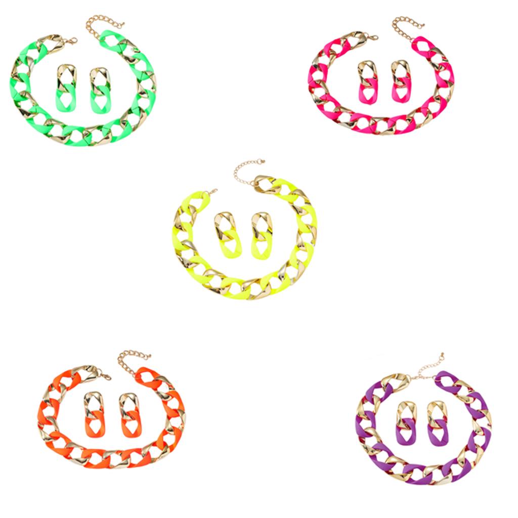 Women Colorful Earrings and Necklace Set Geometric Hip Hop Women Neck Jewelry Daily Wear Jewelry Set for Any Occasion