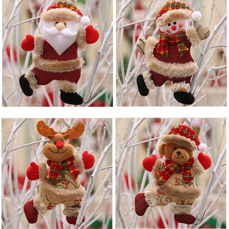 Décoration de noël, 4 pièces, père noël, Elk, ours, bonhomme de neige, poupée, petites pièces suspendues, accessoires d'arbre de noël, ensemble de cadeaux suspendus
