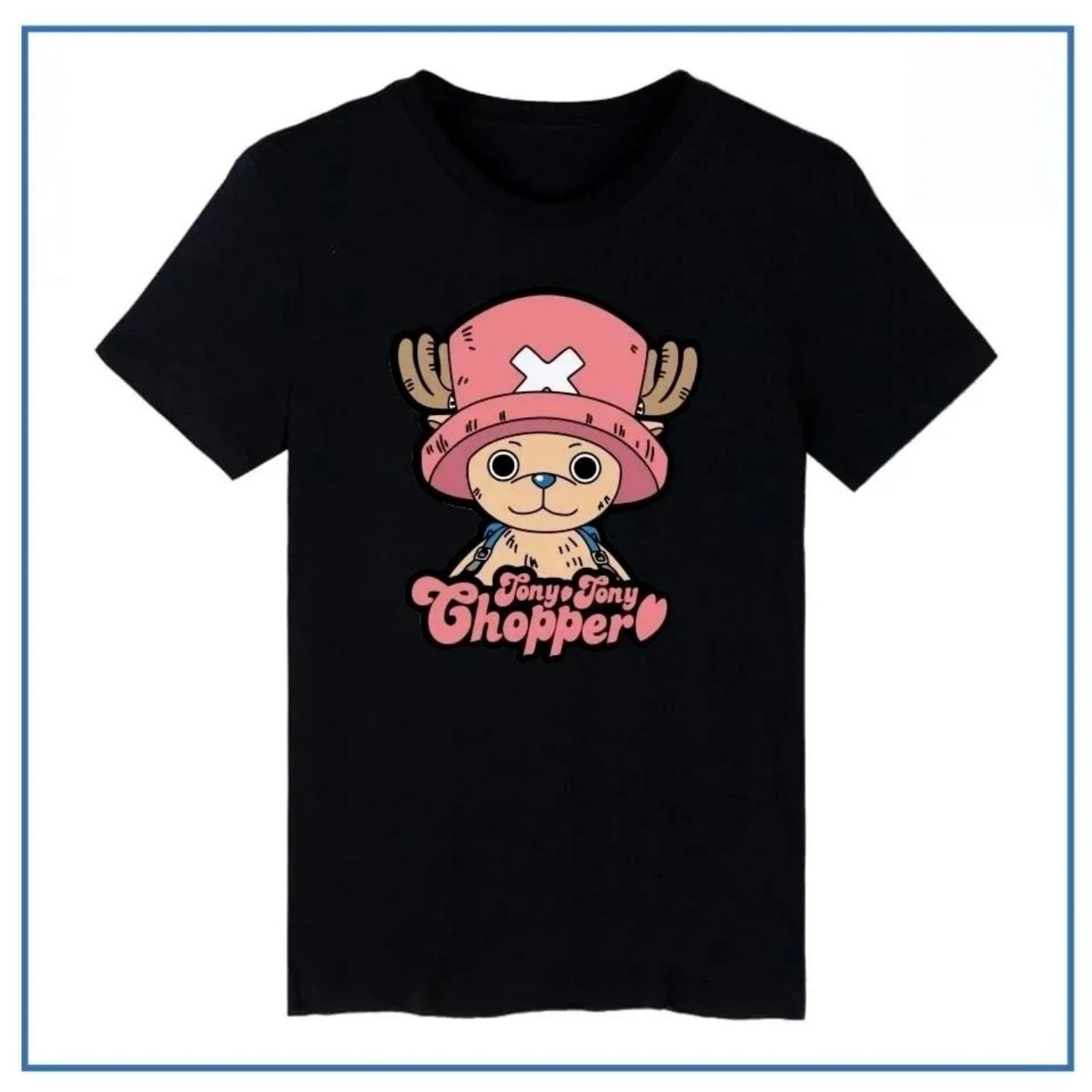

2026 New One Piece Men and Women s T-shirt Tony Tony Chopper Anime Cartoon Tee Summer Boy s Short Sleeves Parent-child Outfits S чёрный