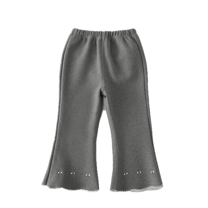 Baby Girl Cherry Embroidered Flared Trousers - Autumn Korean Style, Plus Velvet, Versatile, Fashionable Long Pants