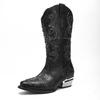 Women's Fad Embroidery Cowboy Boots Women Thick Heel Retro Pointed Knight Boot Mid European and American Length Boot Botas Mujer