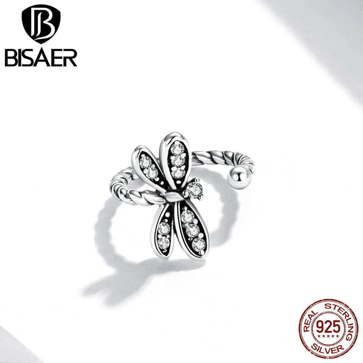 

BISAER 1 шт. стерлингового серебра 925 пробы Винтаж изысканный зажим для ушей в виде стрекозы для женщин ювелирные изделия 925 silver