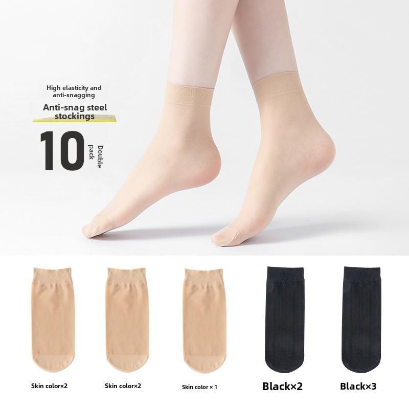 Bonas Women's Transparent Non-Slip Short Socks - Spring/Summer Thin Crystal Silk, Cotton Sole, Anti-Hook, Wear-Resistant.