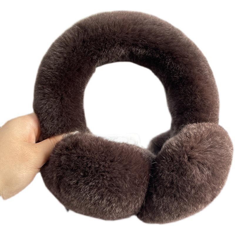 Foldable Plush Winter Earmuffs with Thick Rex Rabbit Fur - Cute Internet Celebrity Style