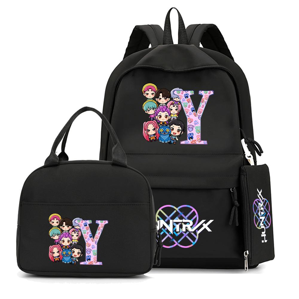4Pcs/set 26 English Letter K-Pop Printed Backpack with Handbag Pencil Case for Teenager Student Boy Girl Schoolbag Bookbag Large Capacity Travel Bag
